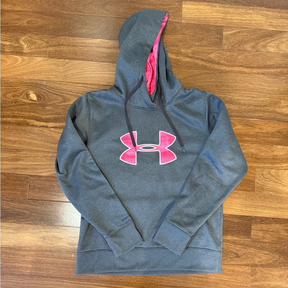 Under Armour Charcoal Hoodie with Vibrant Pink Interior-Breast Cancer Support
